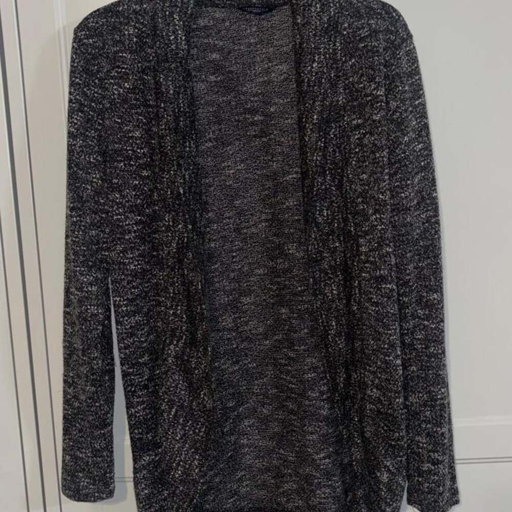 Aeropostale Marled Knit Cardigan Sweater Black Gray